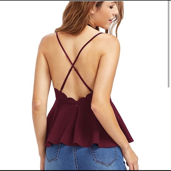 🥀 Burgundy V-neck peplum top size XL - Picture 2 of 2